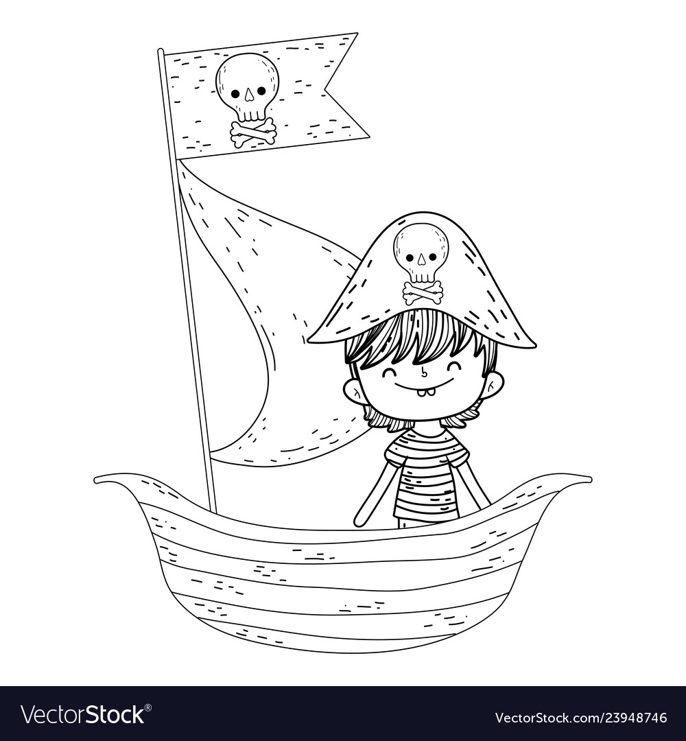 Little pirate in boat fairytale character