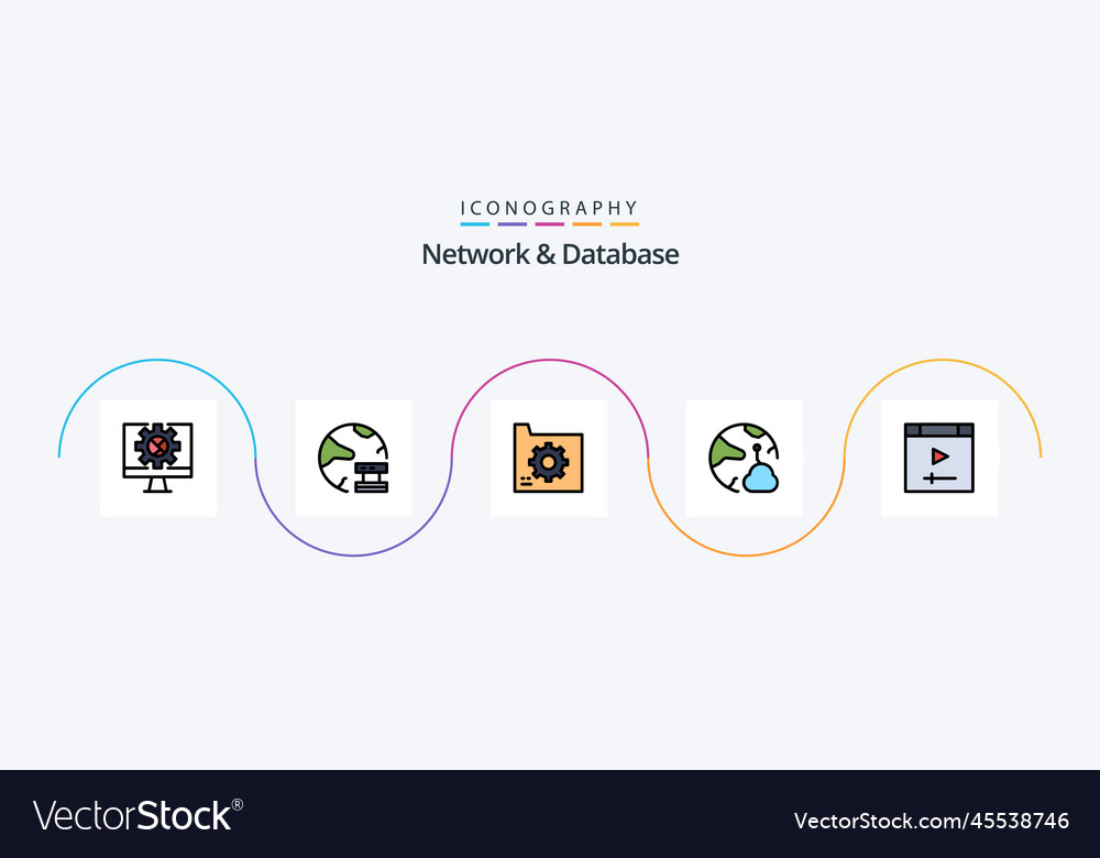 Network and database line filled flat 5 icon pack