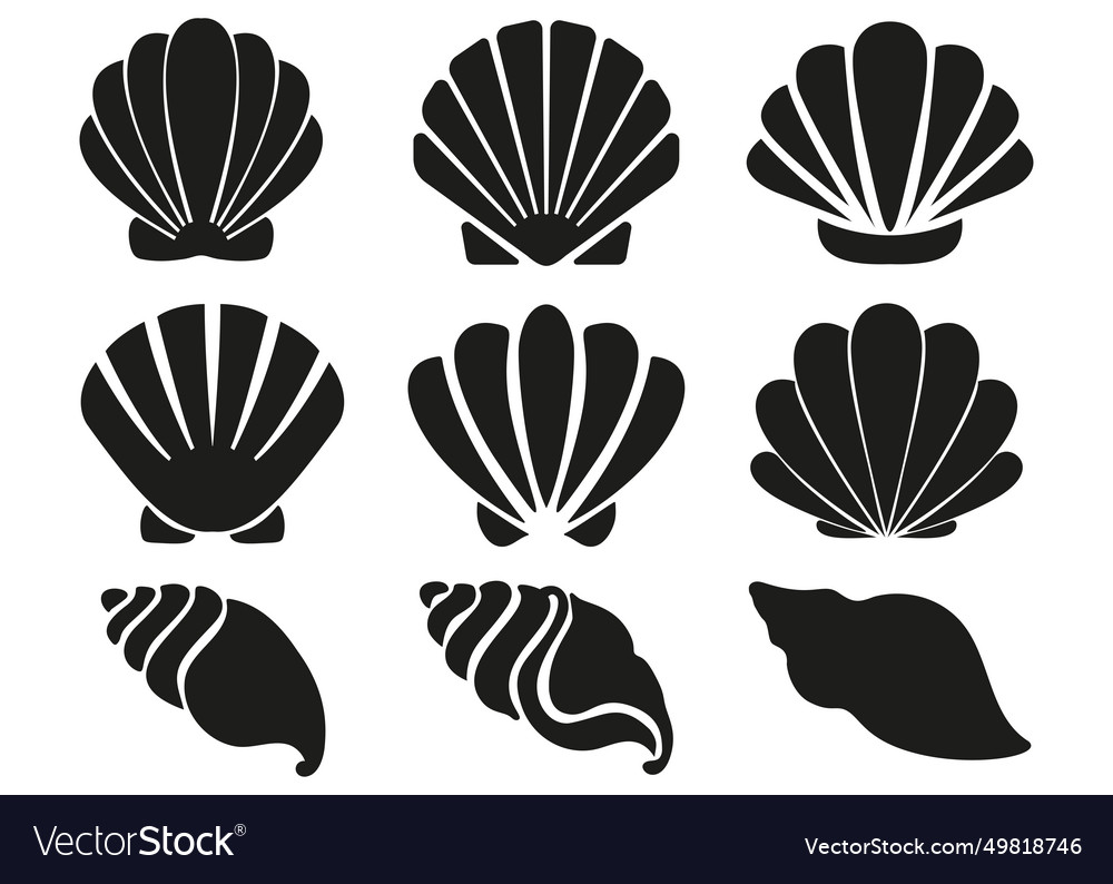 Seashell set silhouette collection Royalty Free Vector Image