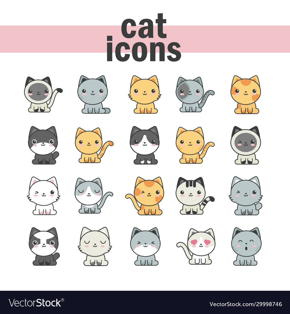 Set cute cats on white background Vector Image Set cute cats on white background