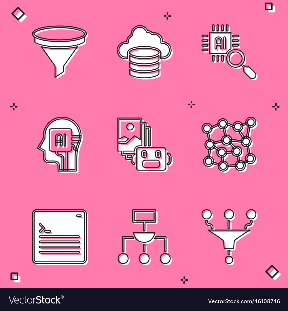 Set Trichter oder Filter Cloud-Datenbankprozessor vector image Set Trichter oder Filter Cloud-Datenbankprozessor
