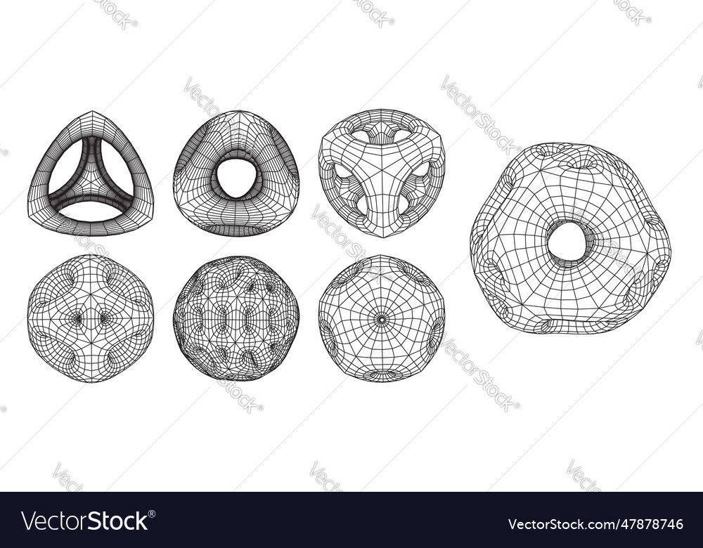 Set of abstract 3d wireframe shapes or elements