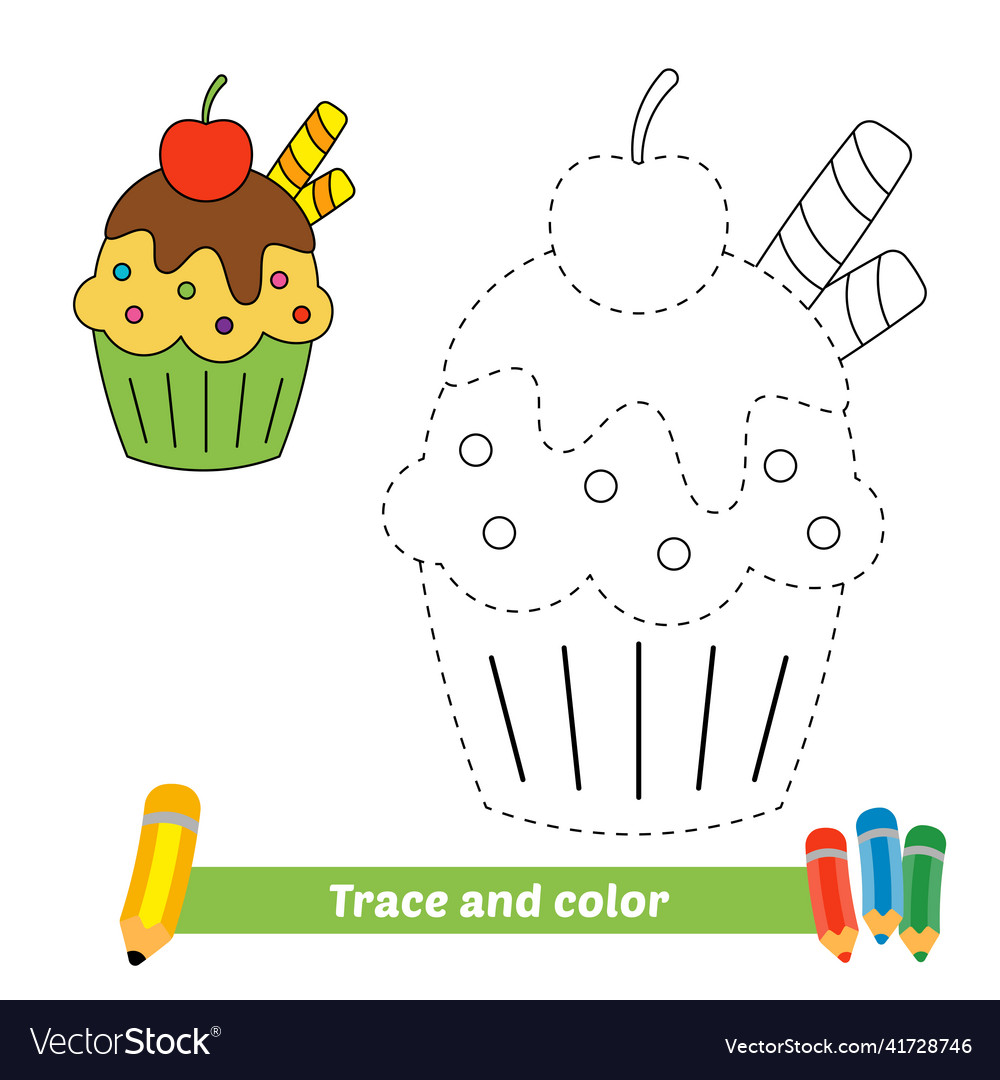 Trace and color for kids cupcake