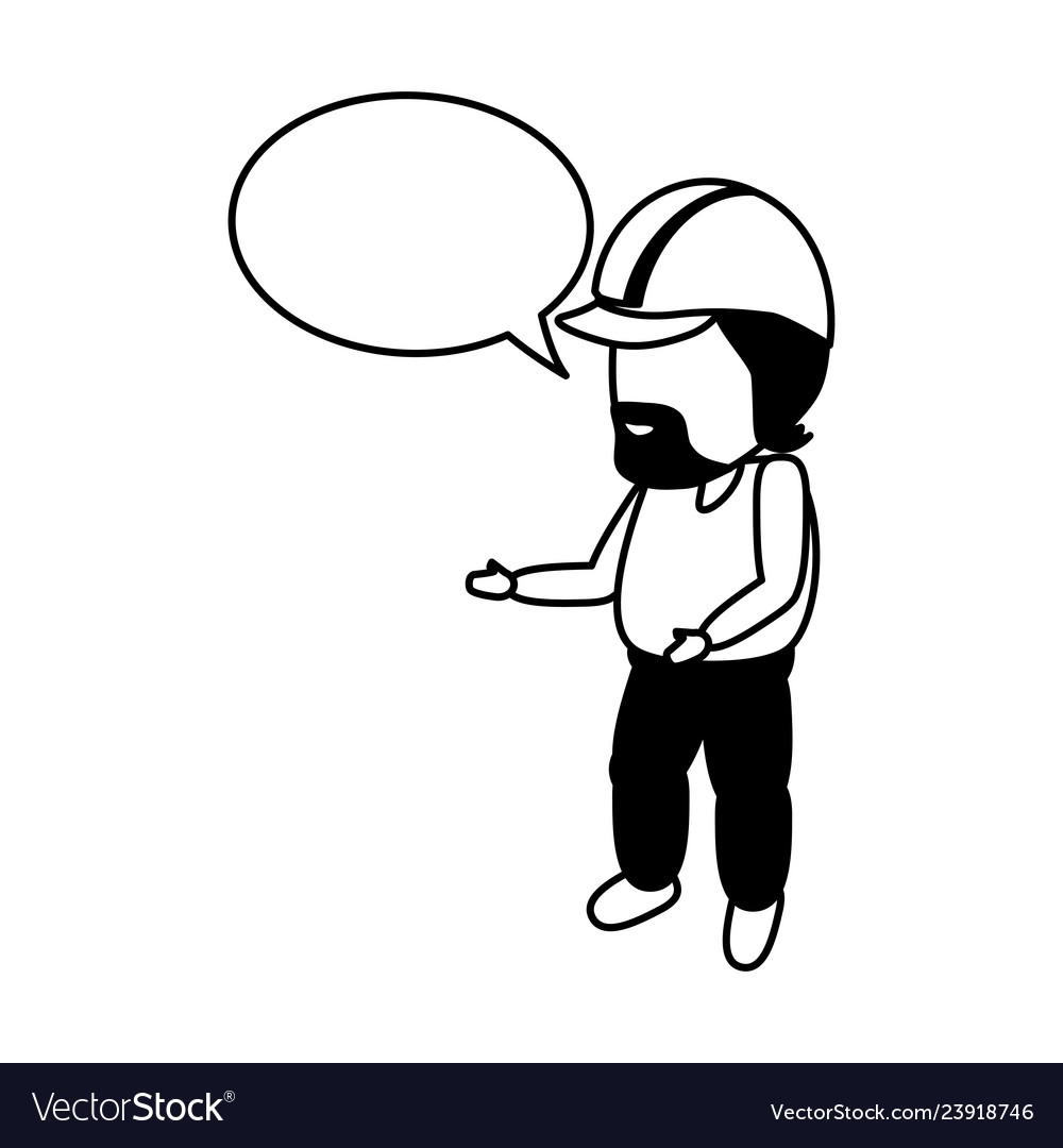 Worker with hardhat and speech bubble