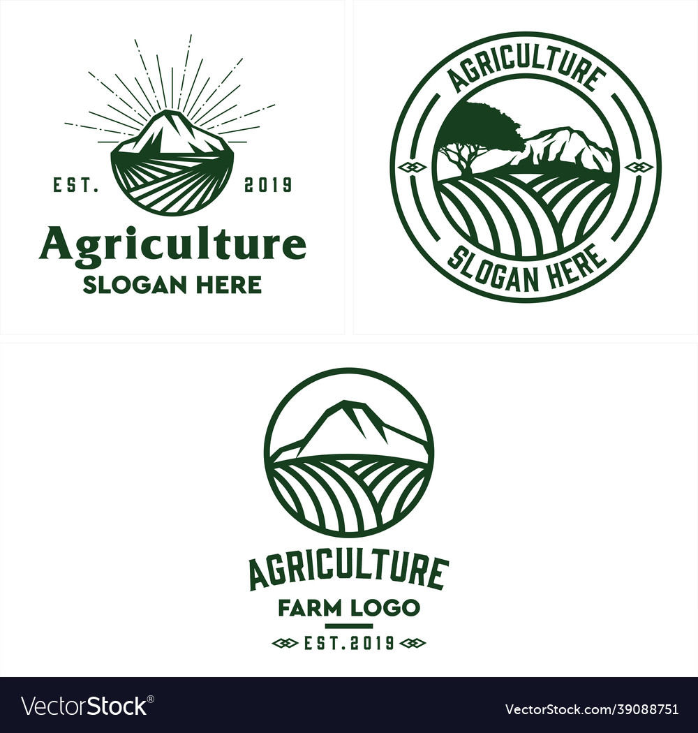 Agriculture with land field and mountain logo Vector Image