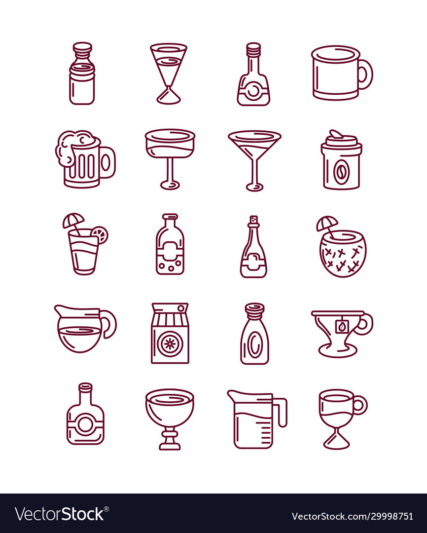 Beverages and drinks icon set line style