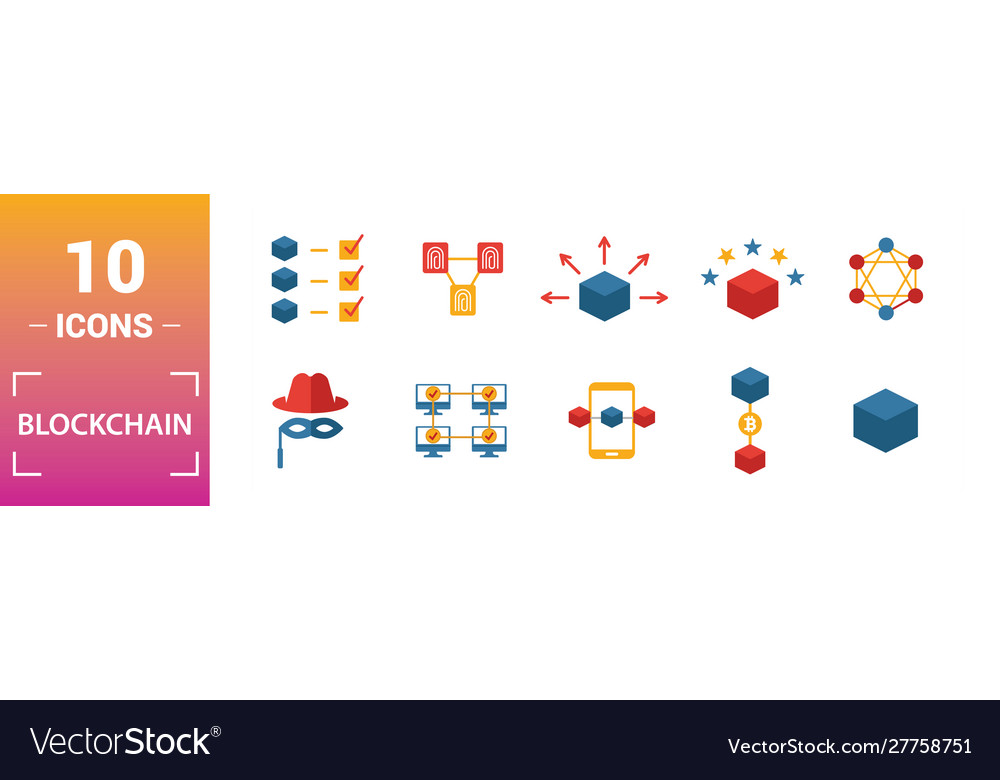 Blockchain icon set include creative elements vector image Blockchain icon set include creative elements