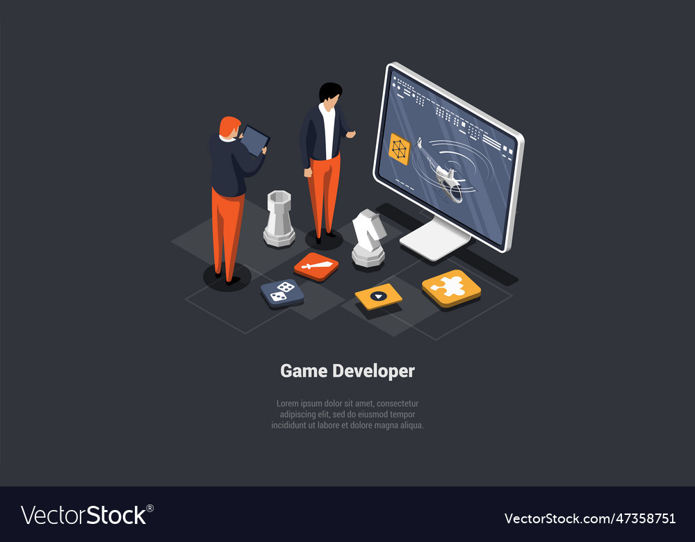 Konzept der Spielentwicklung Team gamedev vector image Konzept der Spielentwicklung Team gamedev