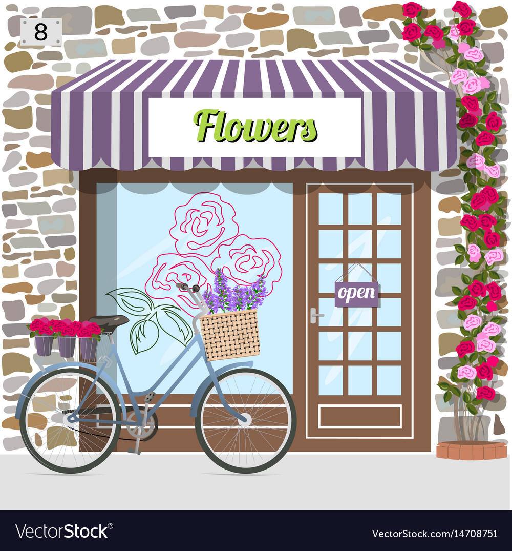 Flower shop building facade of stone