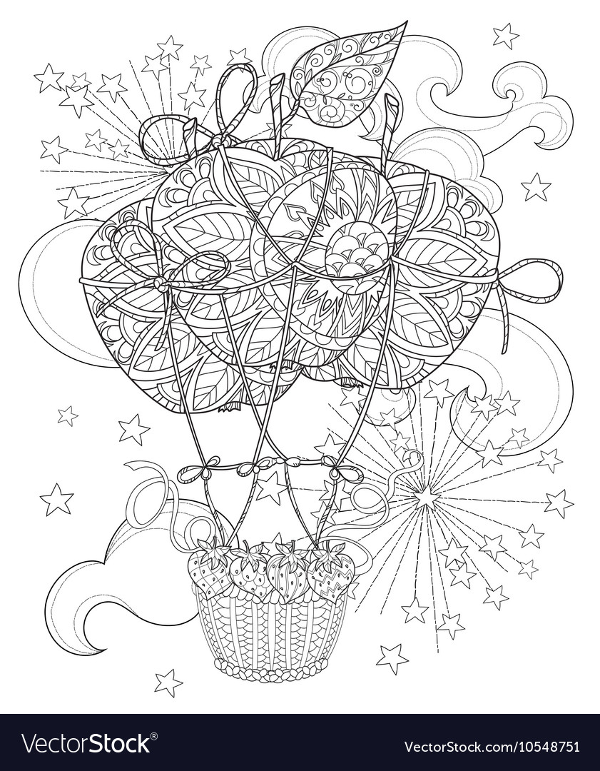 Hand drawn doodle outline air balloon in flight