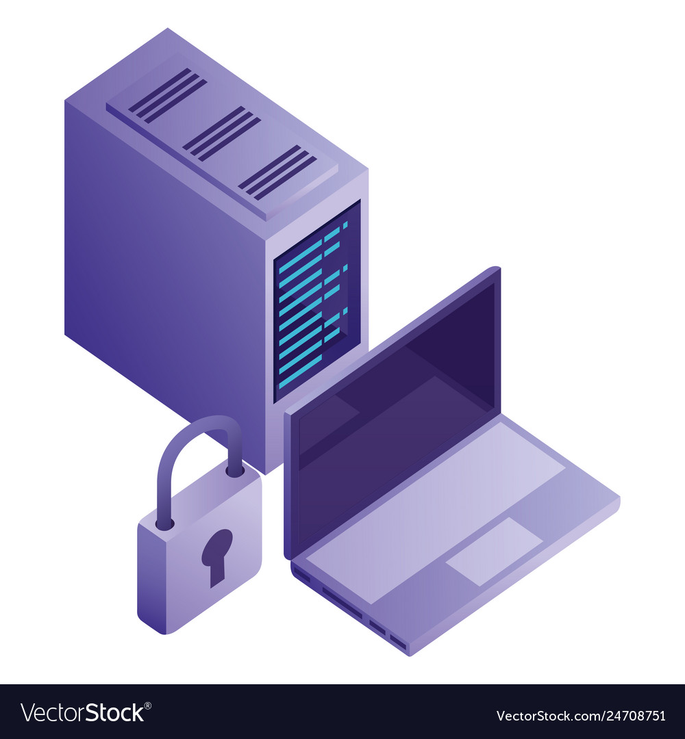 Laptop computer with padlock and server data vector image Laptop computer with padlock and server data