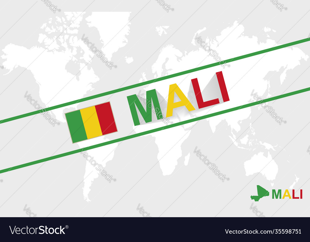 Mali map flag and text vector image Mali map flag and text