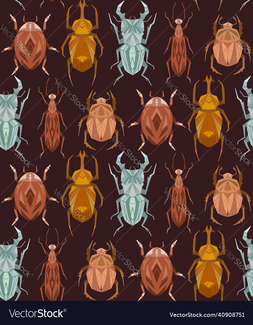 Seamless pattern with geometric insects in row