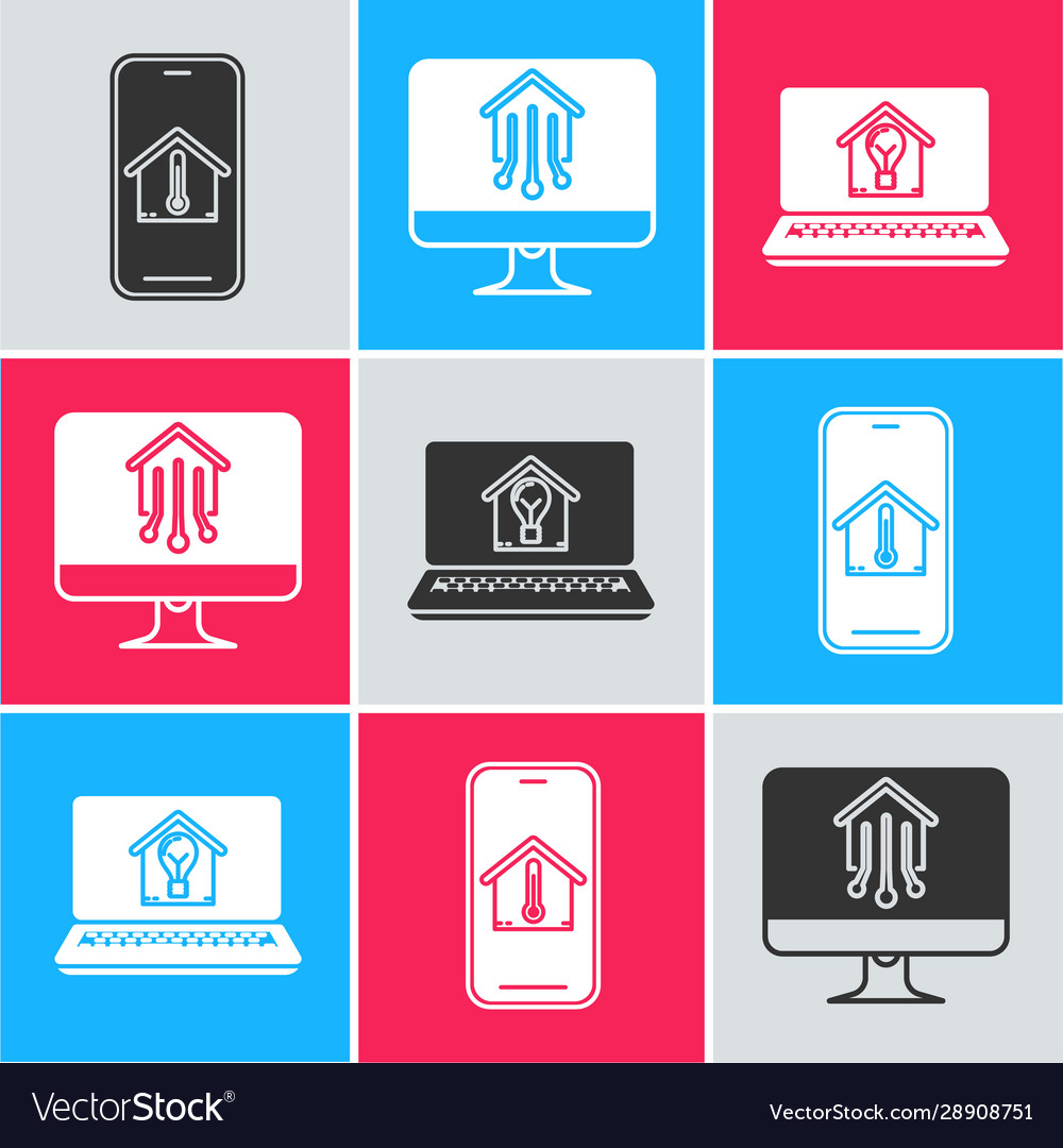 Set mobile phone with house temperature computer vector image Set mobile phone with house temperature computer