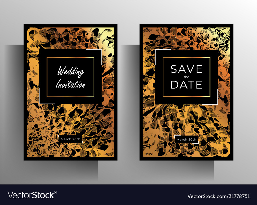 Wedding invitation template set gold and black Vector Image