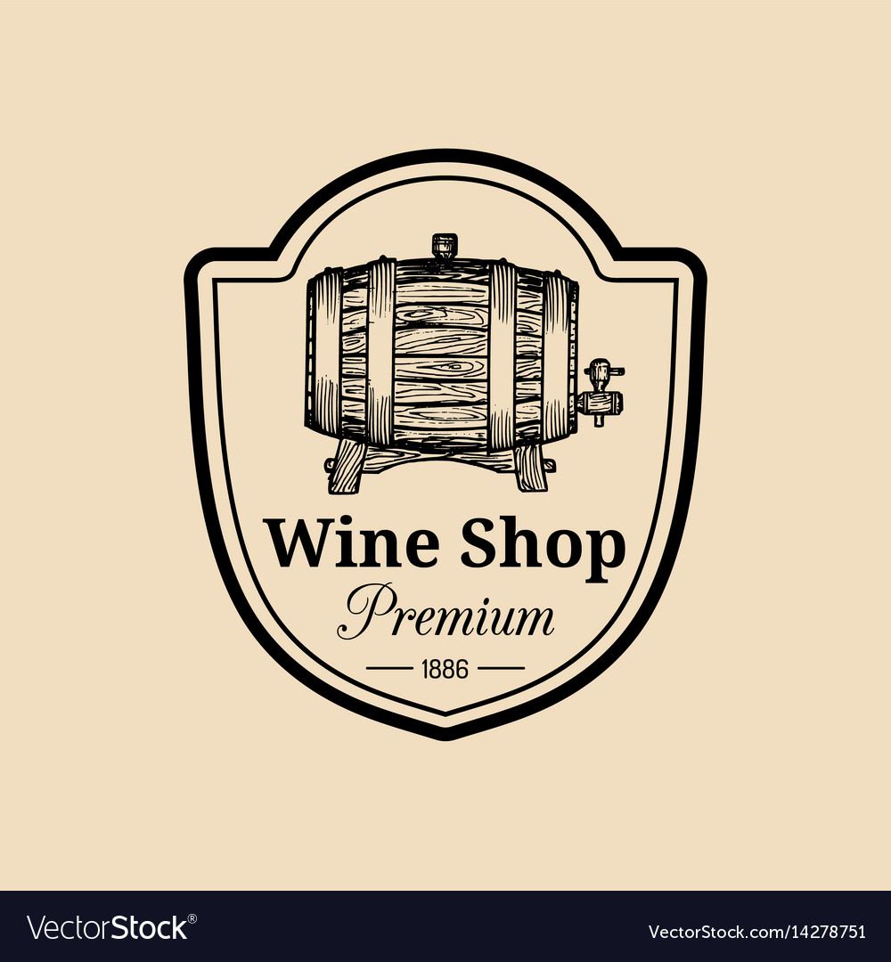 Wine logo winery sign with wooden barrel