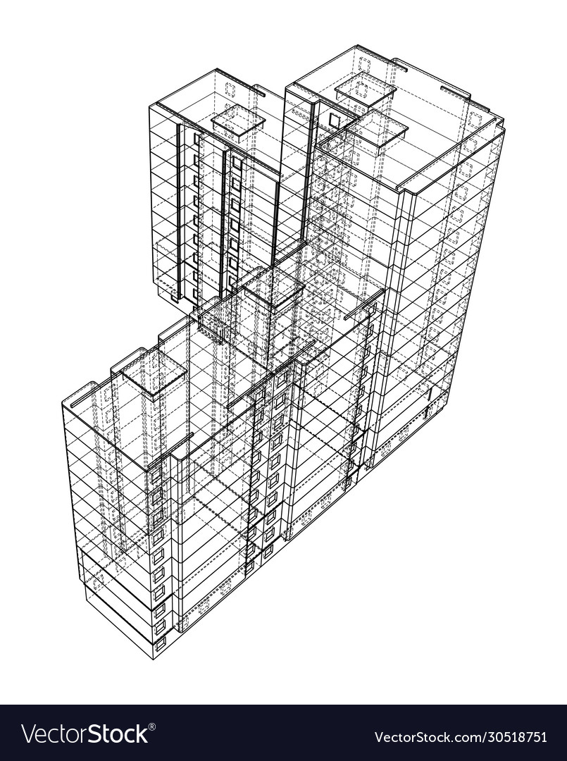 Wire-frame model a multi-storey building Vector Image