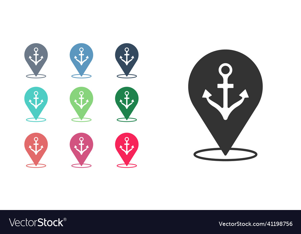 Black map pointer with anchor icon isolated Vector Image Black map pointer with anchor icon isolated
