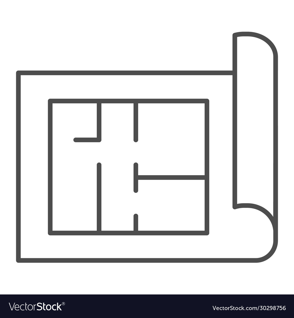 Building project thin line icon house blueprint