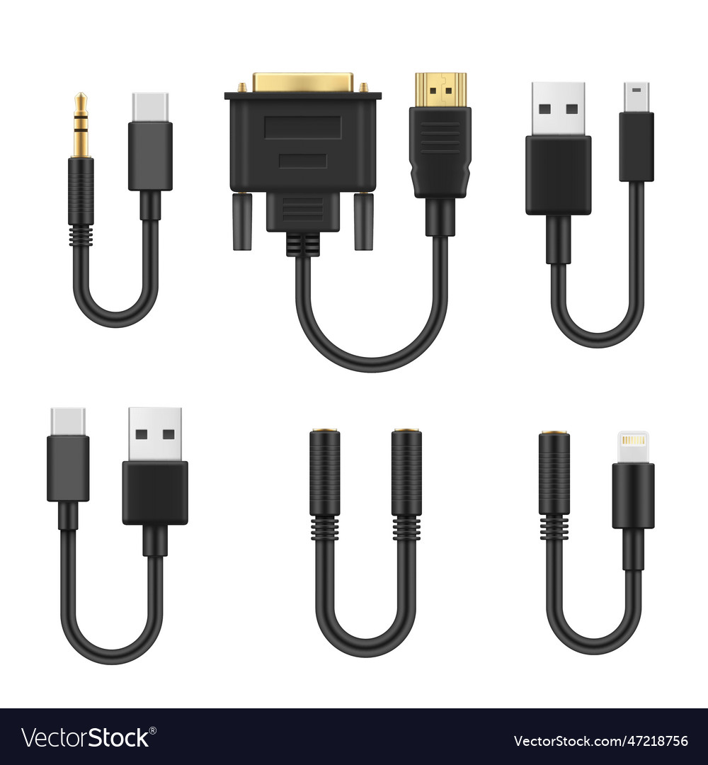 Cables adapters black flexible wires with usb Vector Image