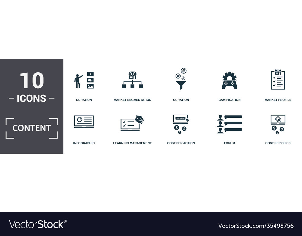 Content icon set contain filled flat cost per Vector Image