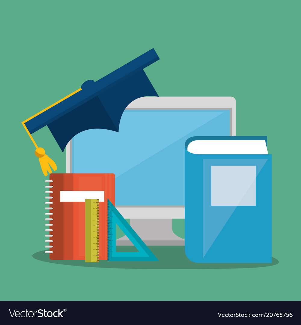 Desktop computer with easy learning icons Vector Image Desktop computer with easy learning icons