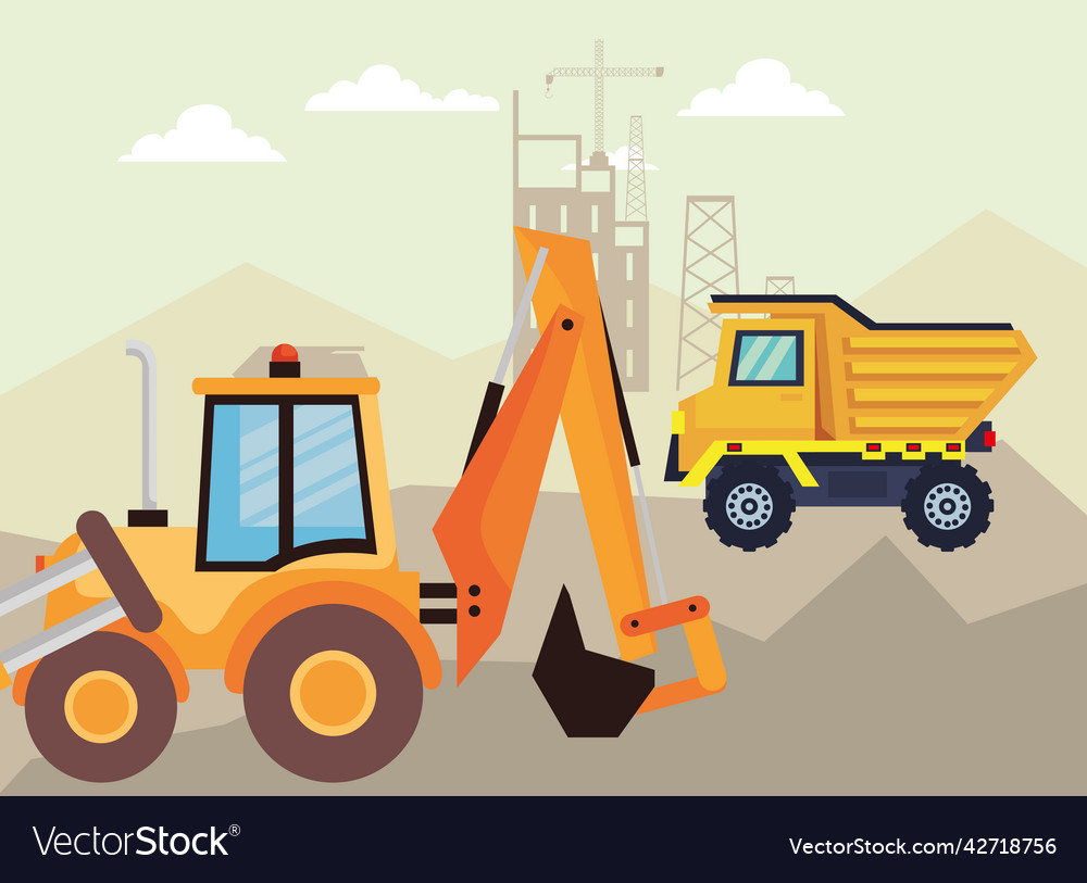 Dump truck and excavator Royalty Free Vector Image