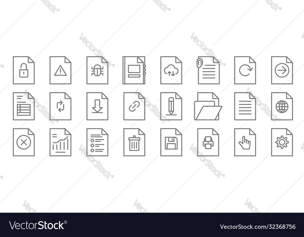File and document outline line icons linear set vector image File and document outline line icons linear set