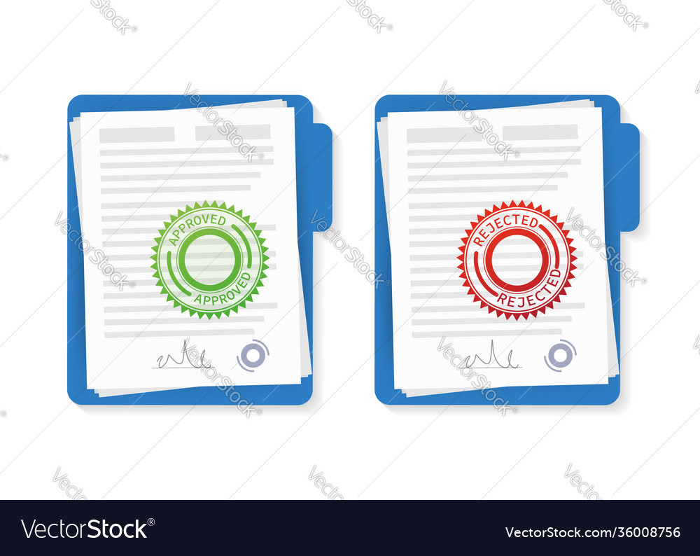 Flat approved rejected document for report design vector image Flat approved rejected document for report design