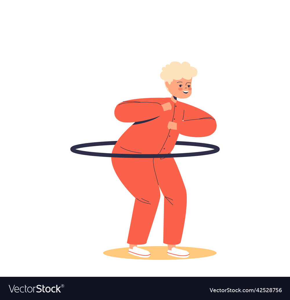 Funny happy boy enjoy playing with hula hoop Vector Image Funny happy boy enjoy playing with hula hoop Vector Image