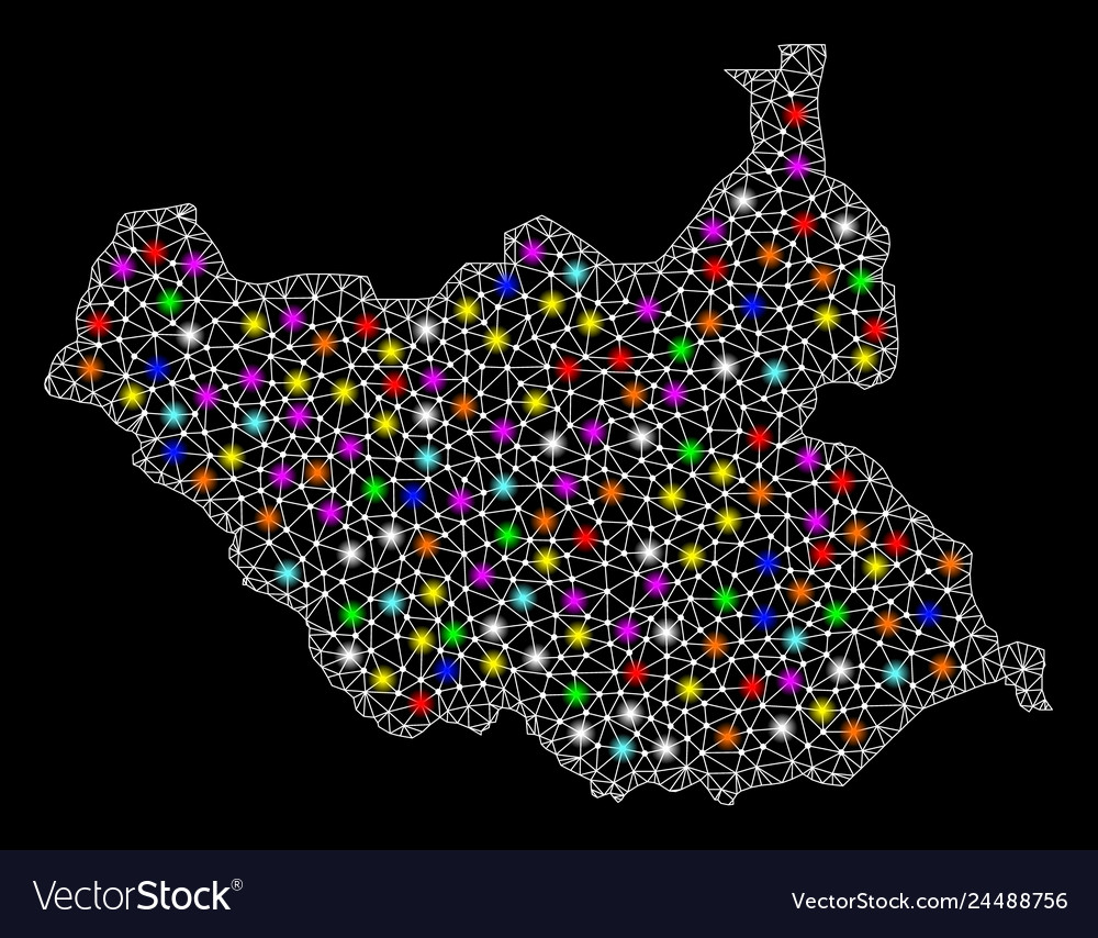 Mesh wire frame map of south sudan with colorful vector image Mesh wire frame map of south sudan with colorful