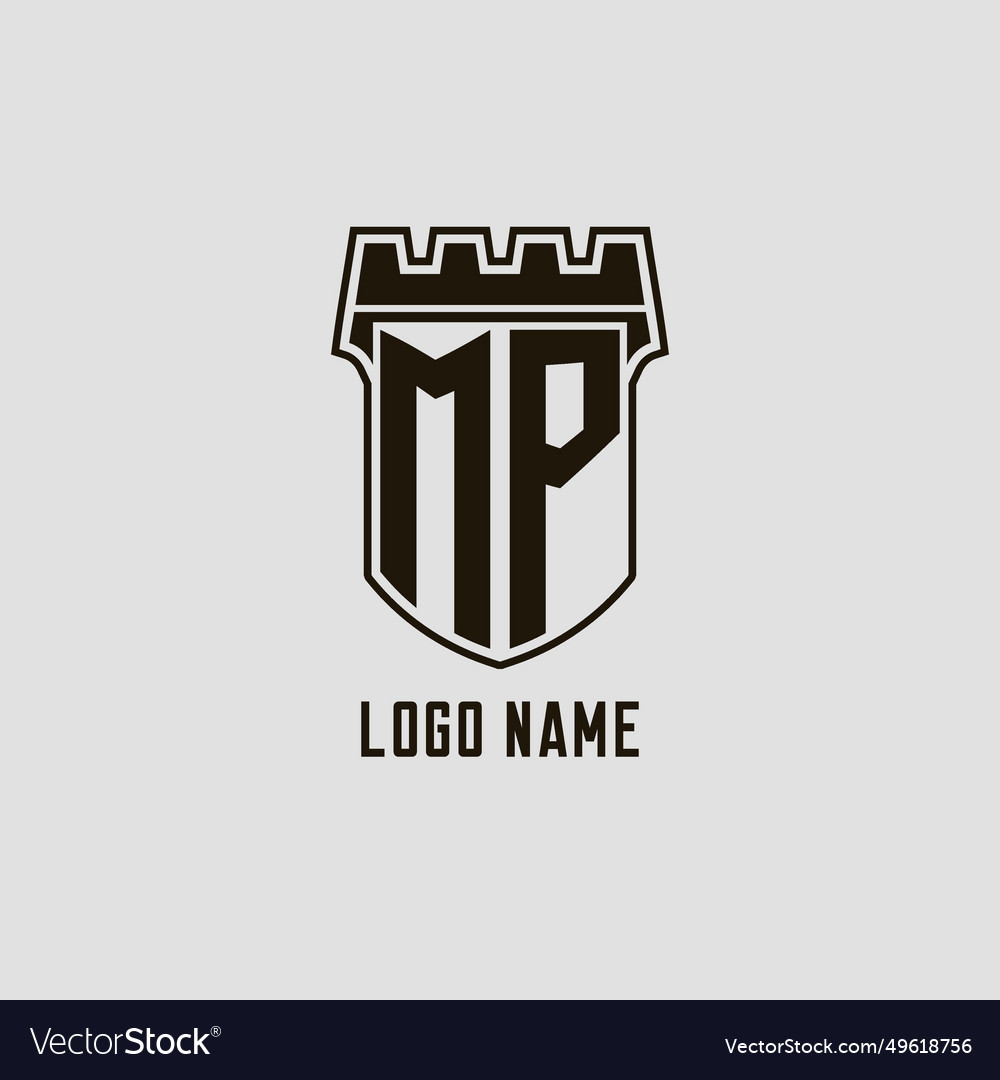 Monogram mp with shield fortress logo design style