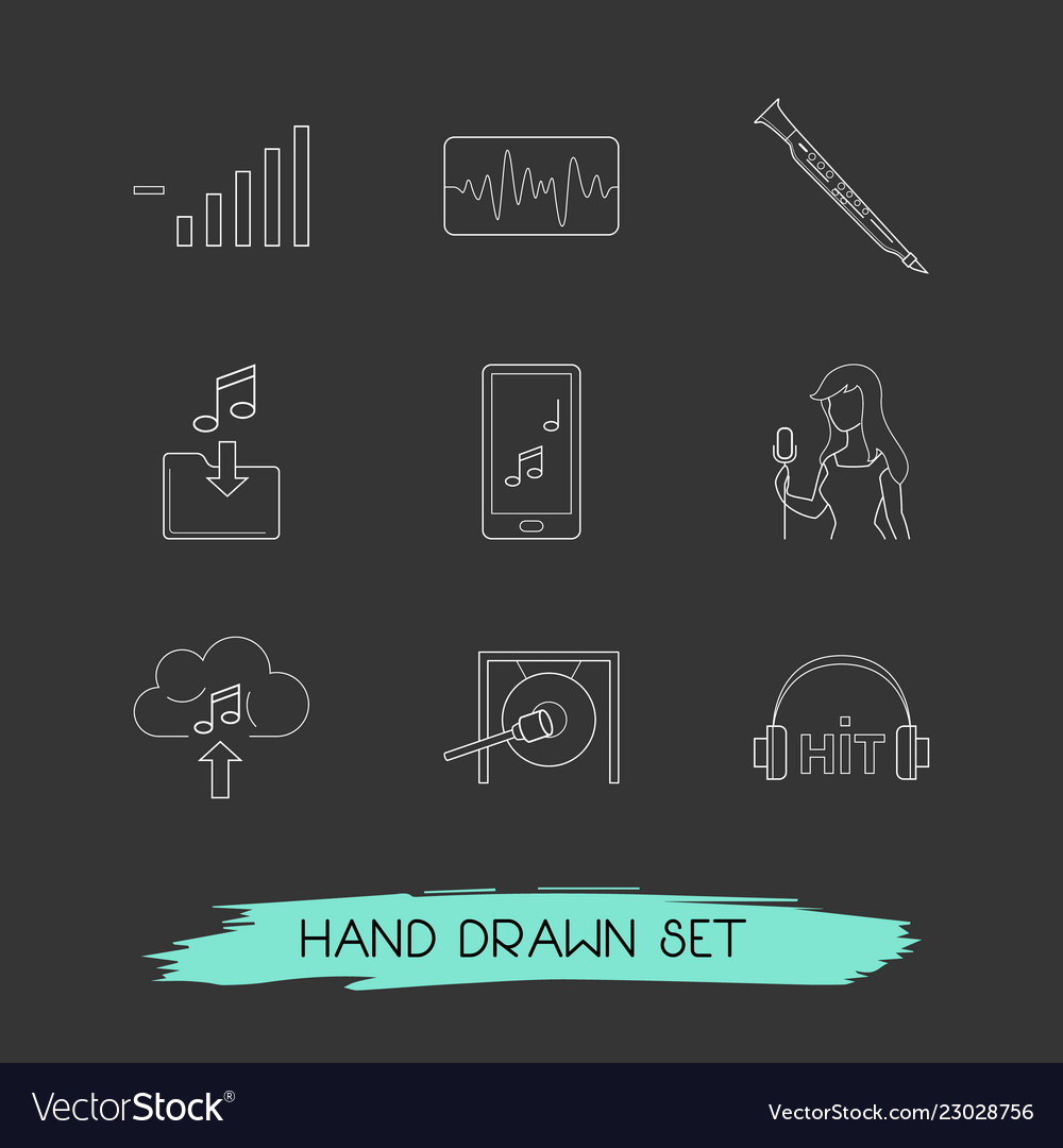 Set of audio icons line style symbols with low Vector Image Set of audio icons line style symbols with low