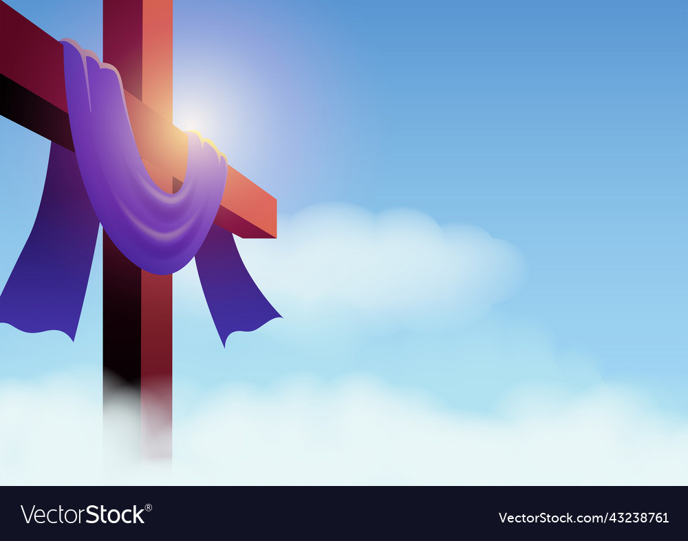 A cross with purple sash on cloudscape Royalty Free Vector