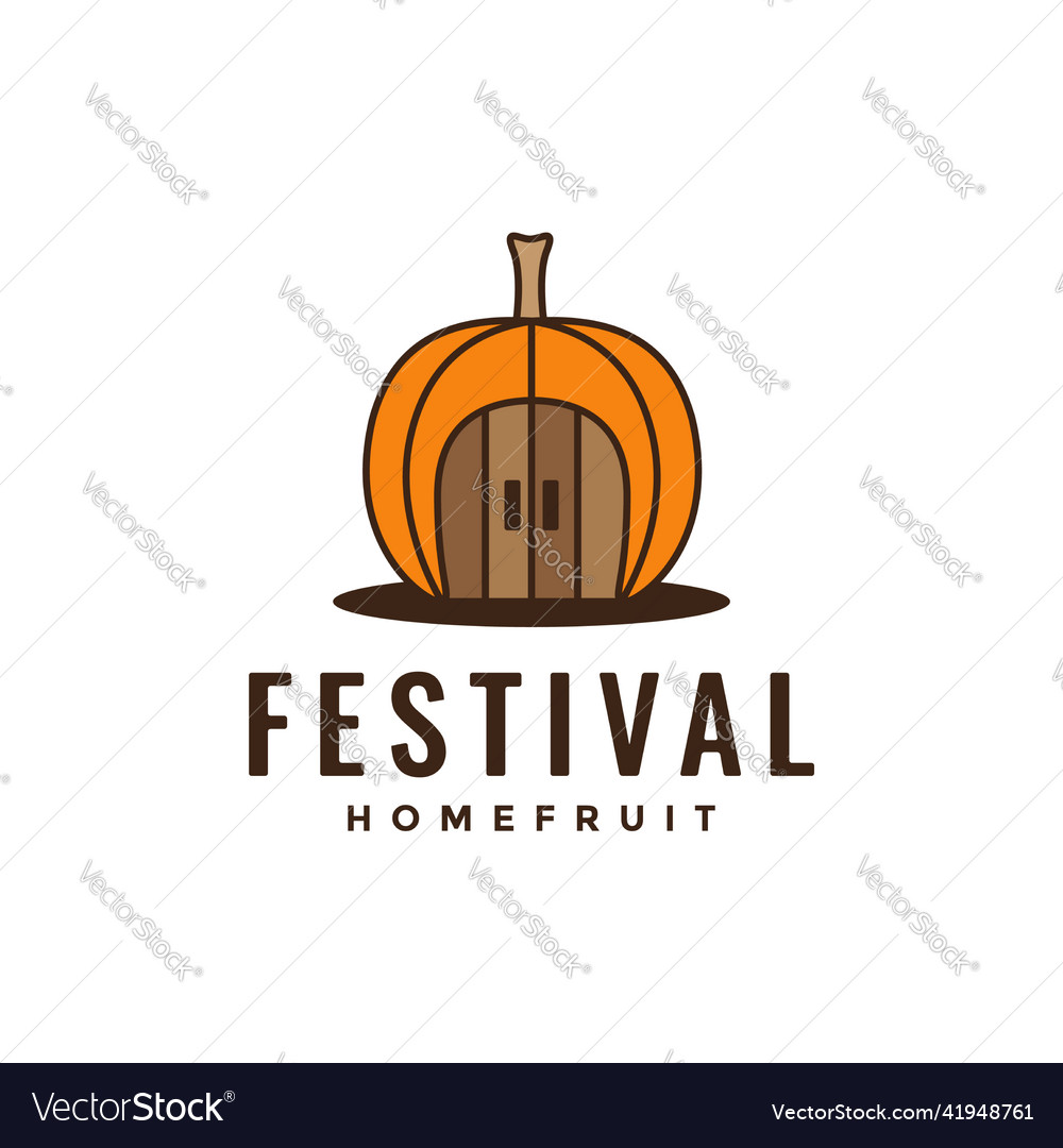 Cartoon pumpkin with door home logo design