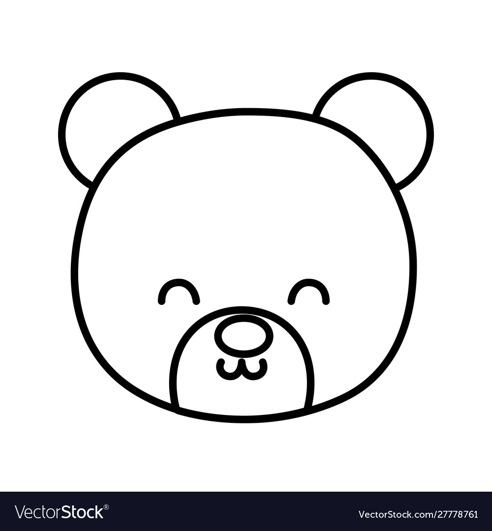 Cute bear head toy on white background thick line