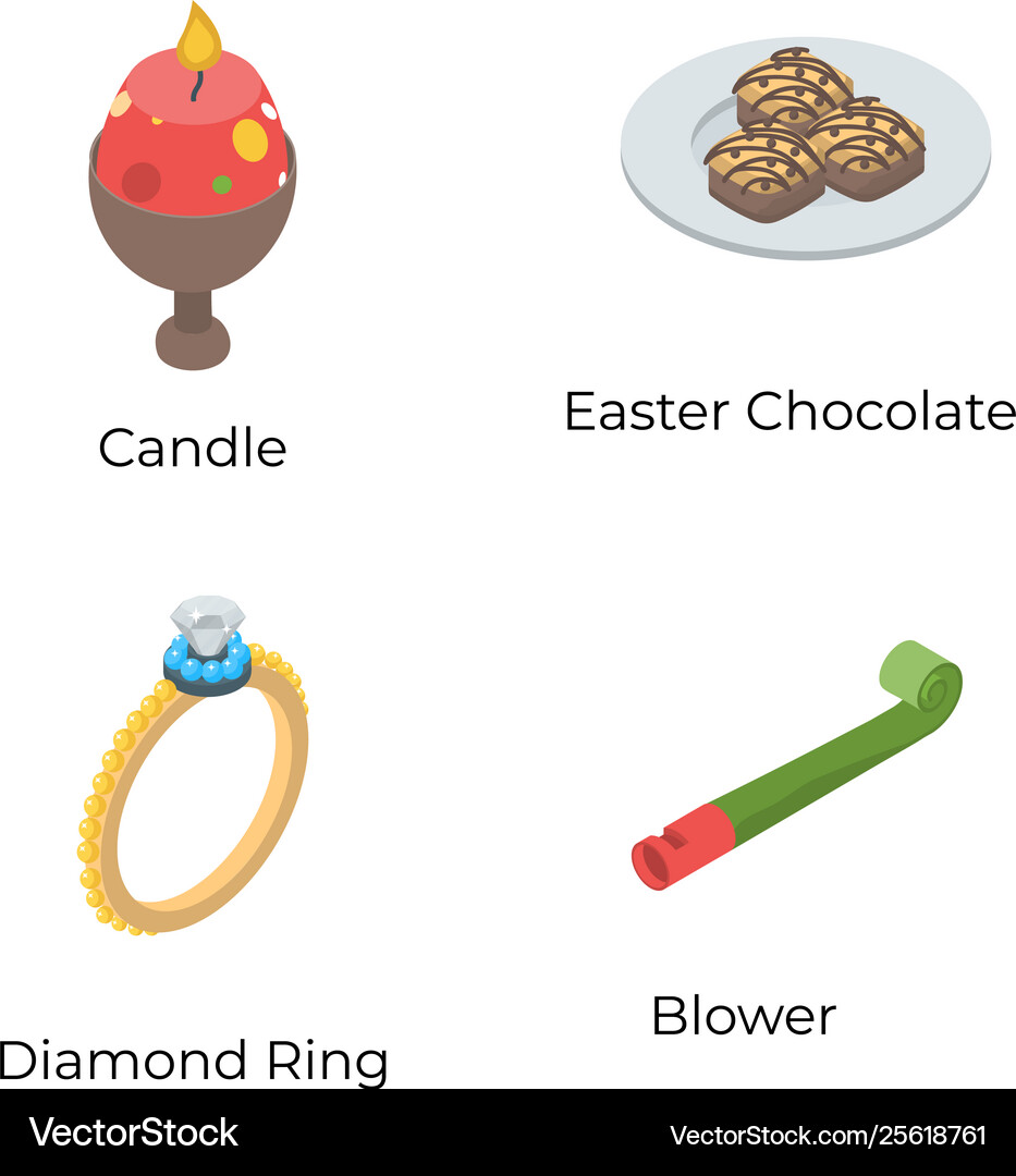 Easter isometric icons set Royalty Free Vector Image