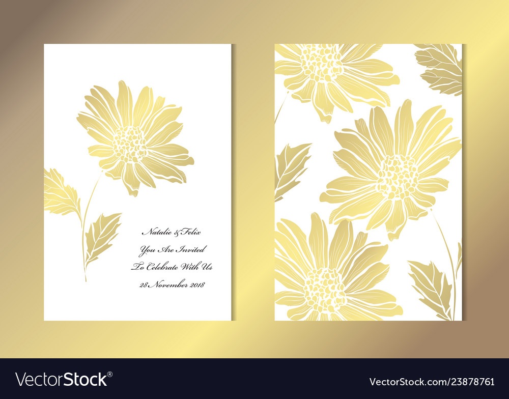 Golden floral cards set