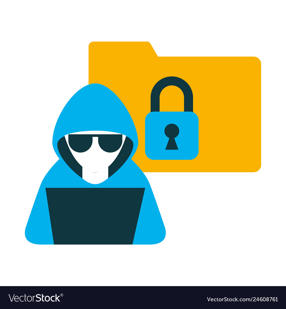 Hacker with laptop and folder isolated icon vector image Hacker with laptop and folder isolated icon