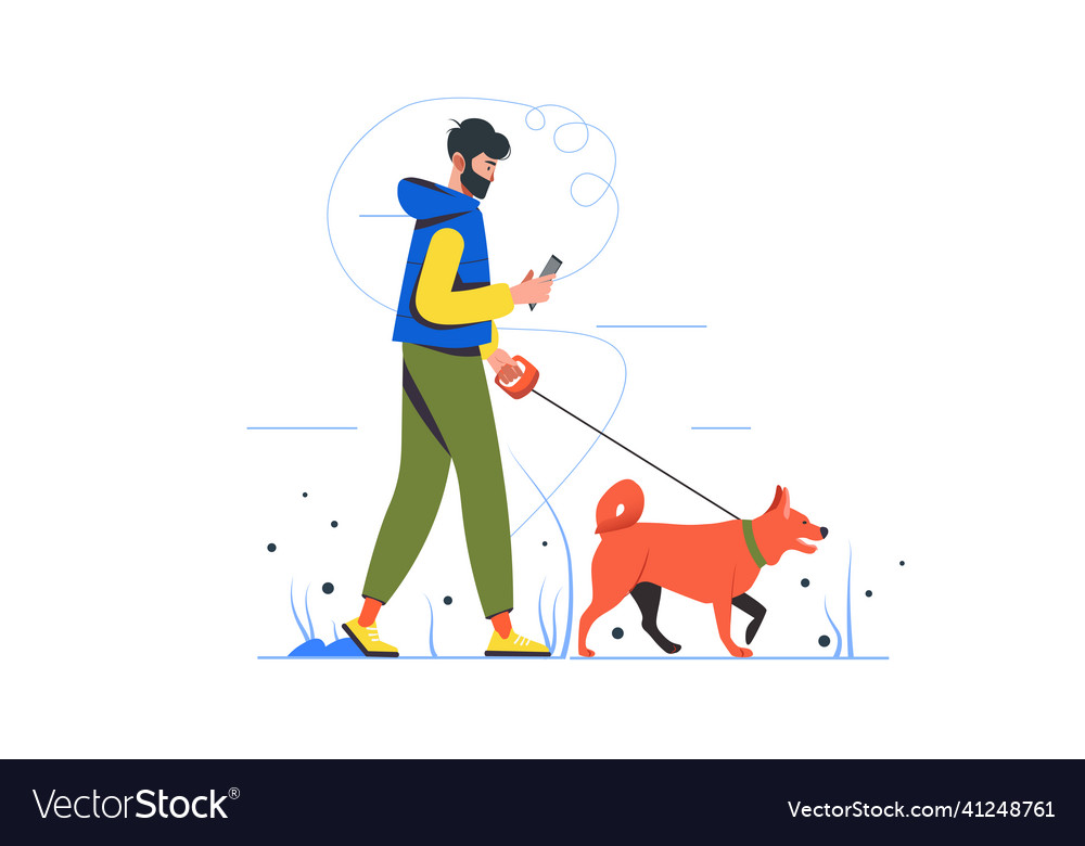 Man Scrolling on Smartphone with Dog
