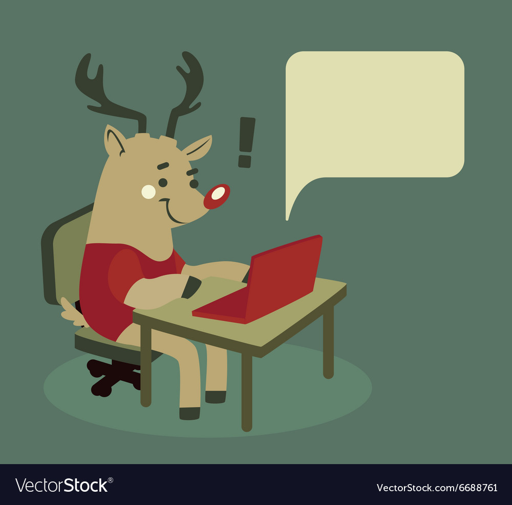 Rudolph the reindeer using a notebook