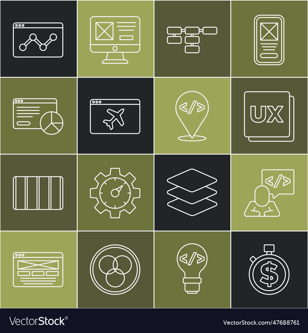 Set line time is money front end development ui vector image Set line time is money front end development ui