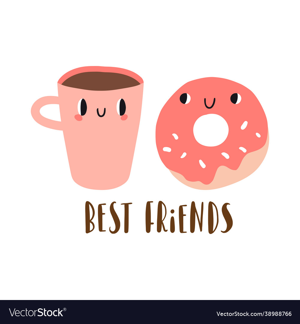 Beste Freunde Cartoon Donut und Tasse Kaffee