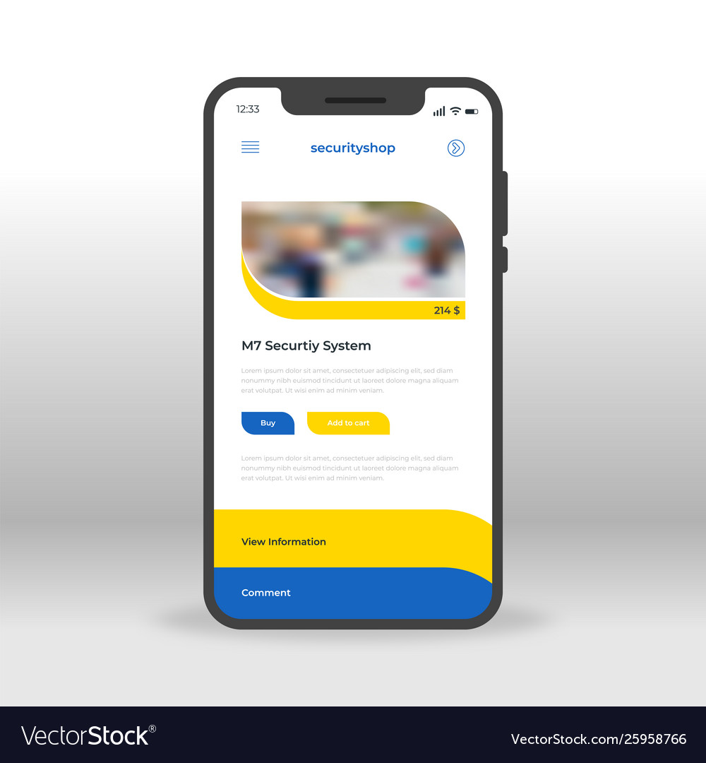 Blue and yellow security shop ui ux gui screen Vector Image