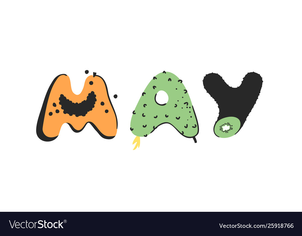 Cartoon vegetables and fruits and word may hand Vector Image