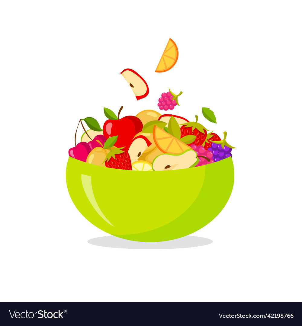 Fresh fruit salad isolated on white background Vector Image