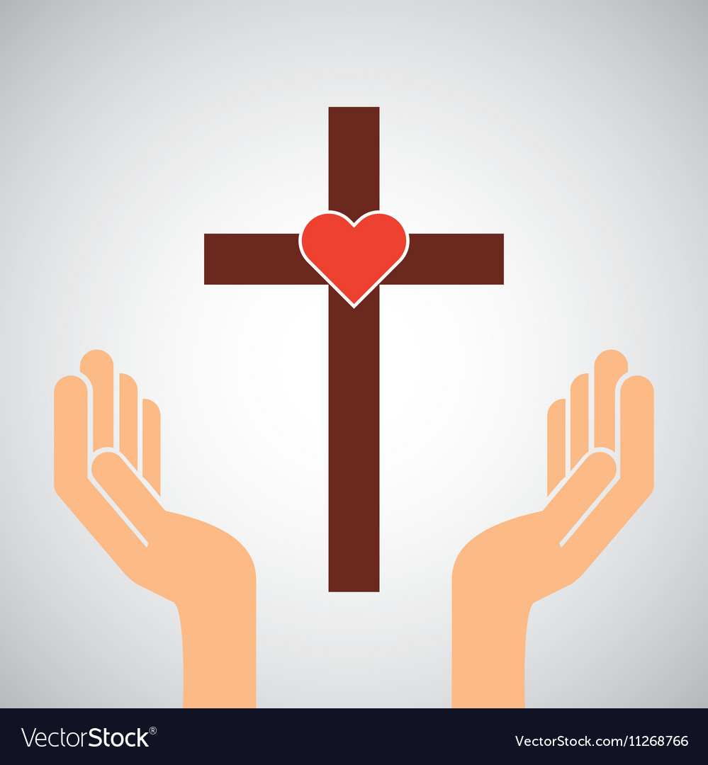 Hands with cross and sacred heart icon Royalty Free Vector