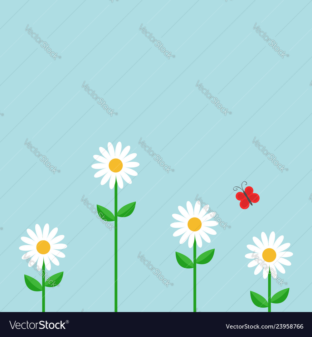 Red butterfly white daisy chamomile set cute vector image Red butterfly white daisy chamomile set cute