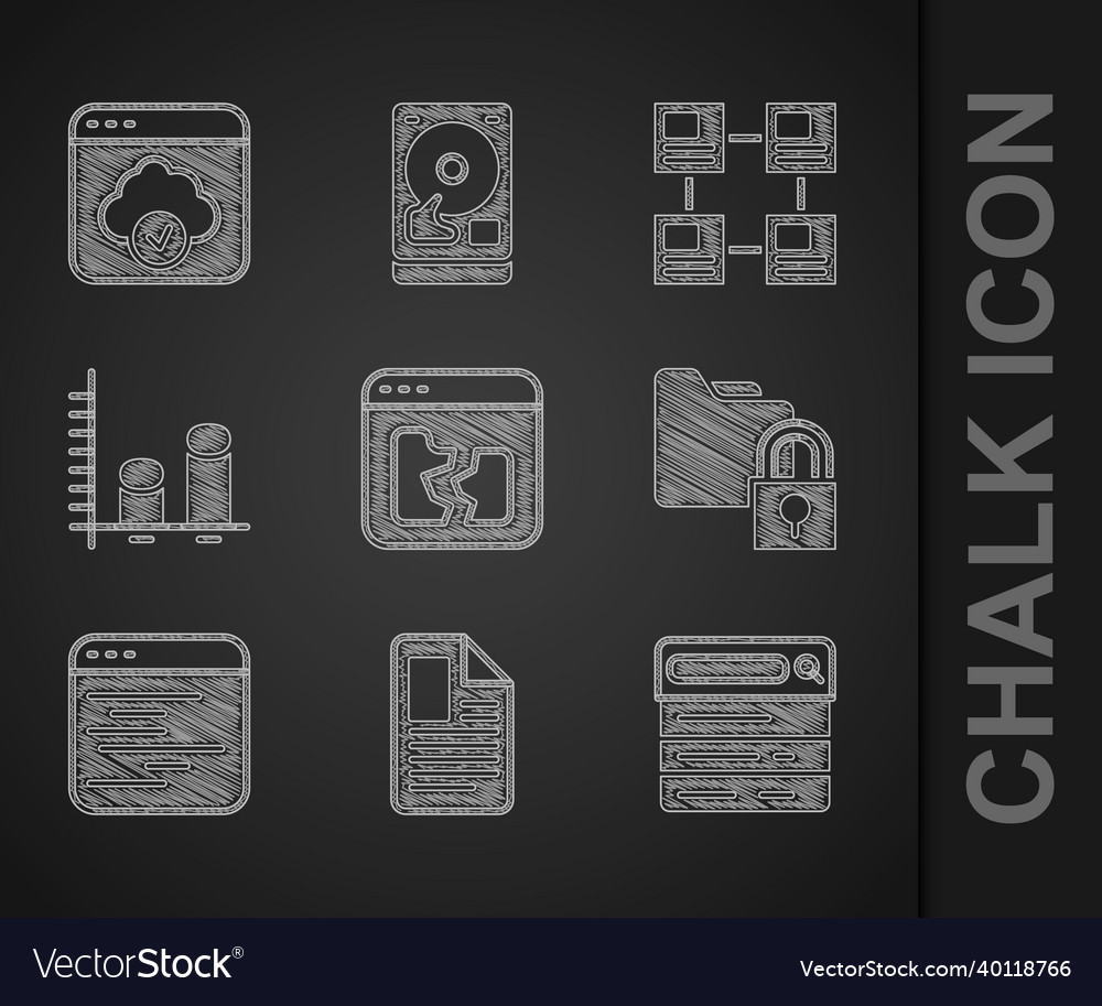 Set broken file document search engine vector image Set broken file document search engine