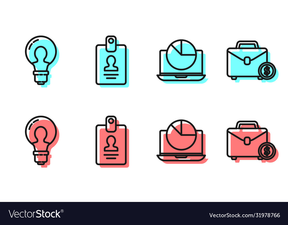 Set line laptop with graph chart light bulb vector image Set line laptop with graph chart light bulb